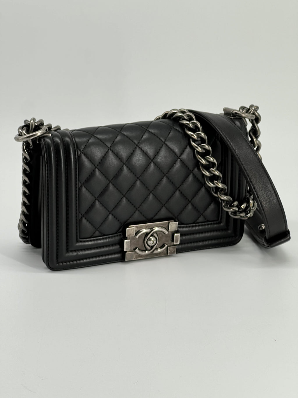 Chanel Small Boy Bag Black Lambskin Shoulder Bag