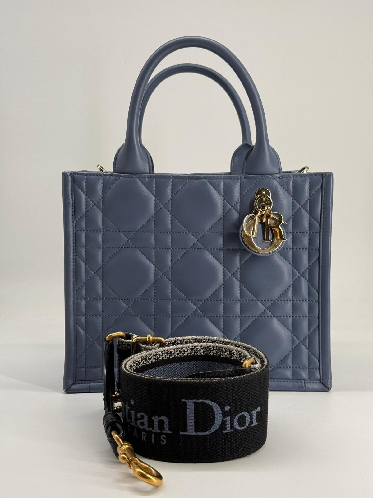 Dior Small Dior Book Tote Blue Macrocannage Leather Bag
