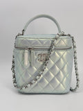 Chanel Vanity Case Iridescent Metallic Blue Leather Handbag