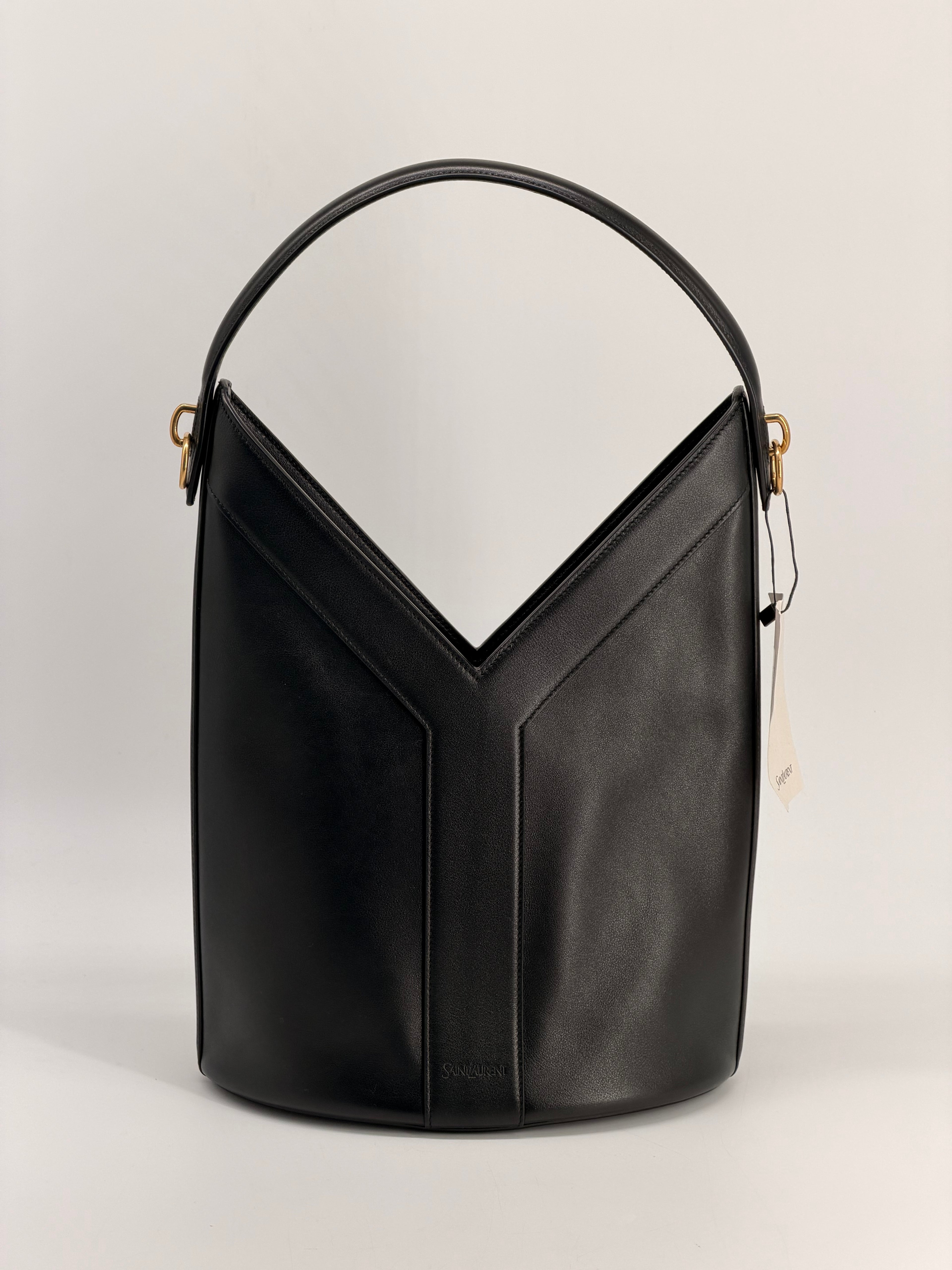 Saint Laurent Y-Stitch Black Leather Bucket Bag 2025