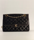 Chanel Medium Paris Double Flap Black Lambskin Shoulder Bag