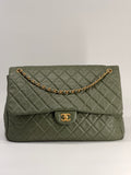 Chanel XXL Travel Classic Flap Bag Khaki Grained Calfskin Leather