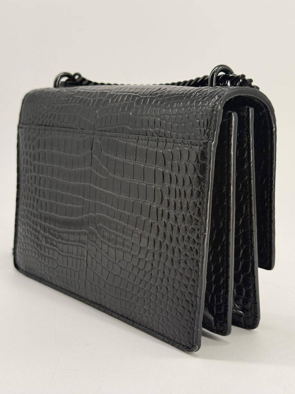 Calfskin Crocodile Embossed Medium Monochrome Monogram Sunset Black Bag