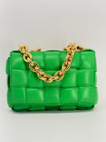 Bottega Veneta Cassette Chain Intrecciato Green Leather Shoulder Bag