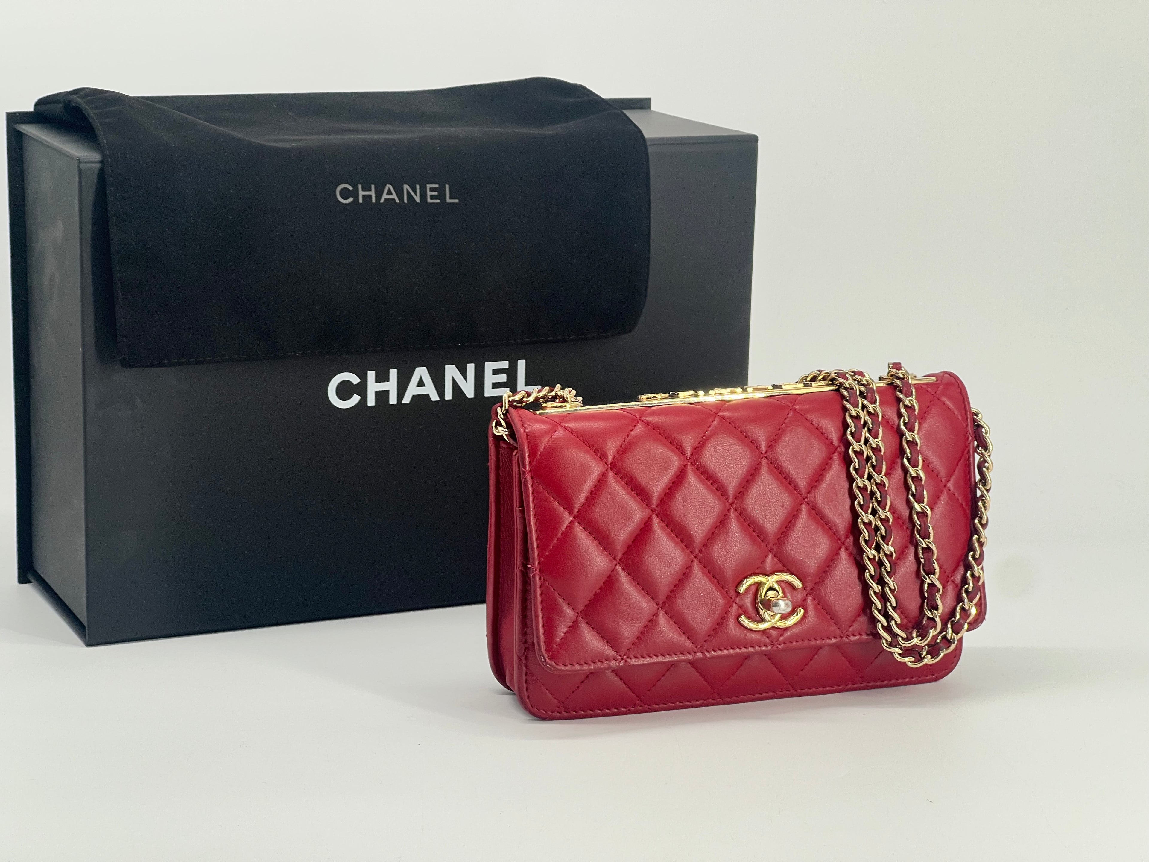 Chanel Trendy CC Wallet on Chain Quilted Red Lambskin