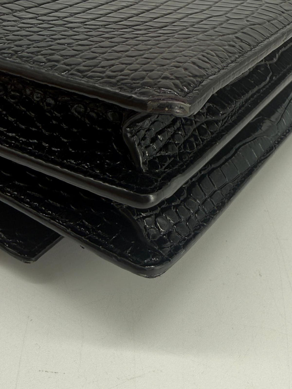 Calfskin Crocodile Embossed Medium Monochrome Monogram Sunset Black Bag