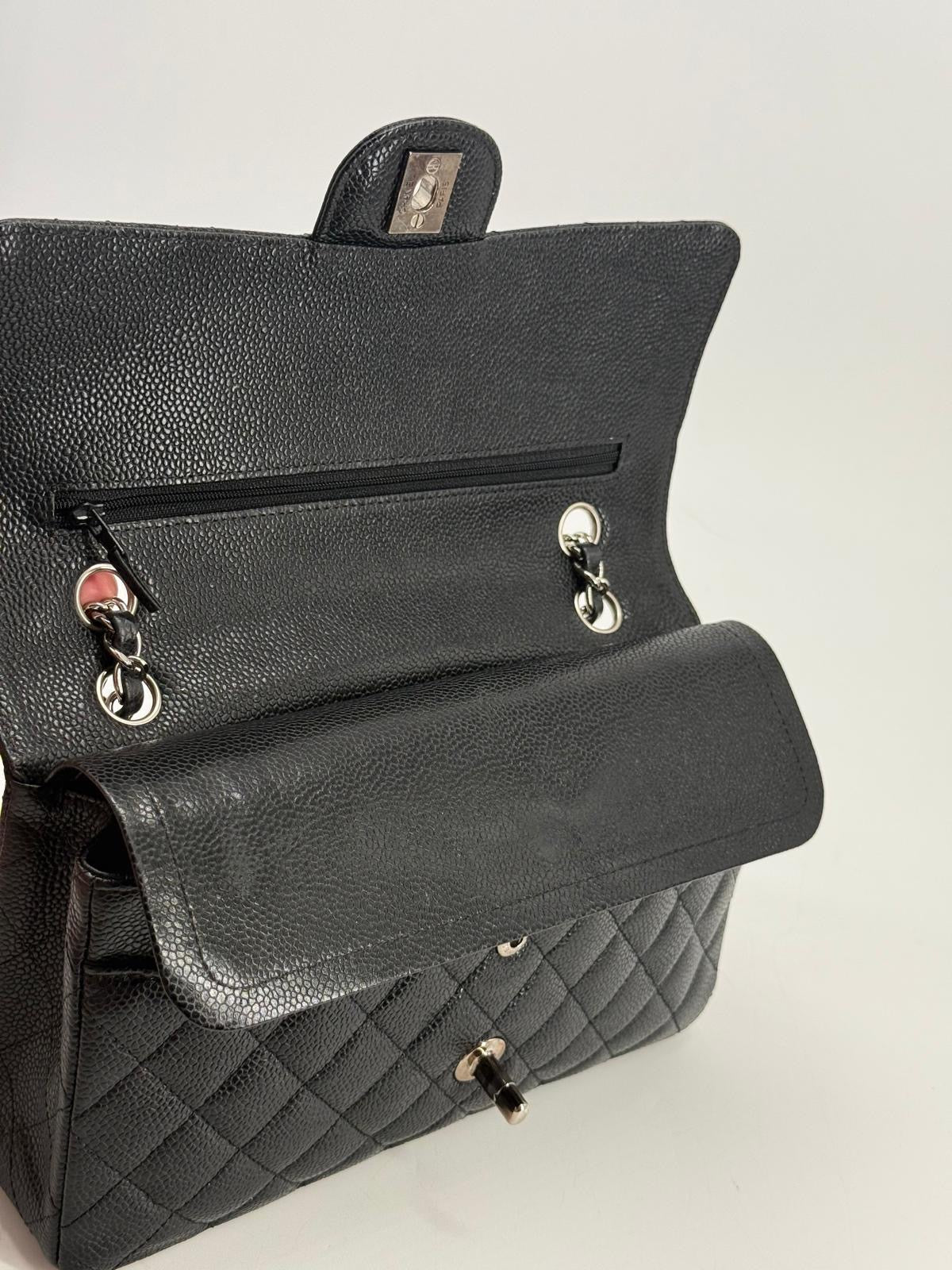 CHANEL Caviar Medium Double Flap Black Shoulder Bag