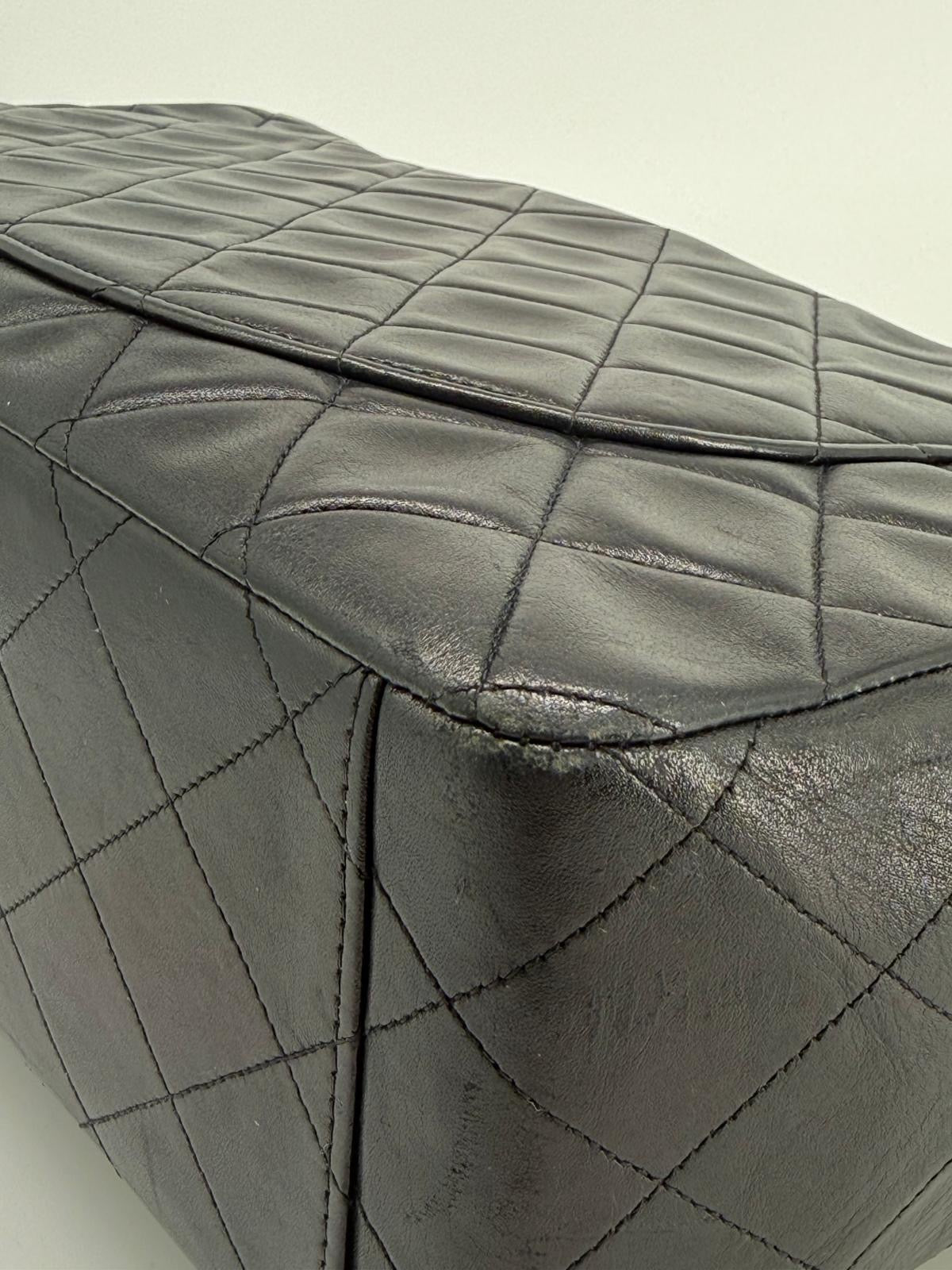 Chanel Black Quilted Lambskin XL Jumbo Single Flap Black Shoulder Bag