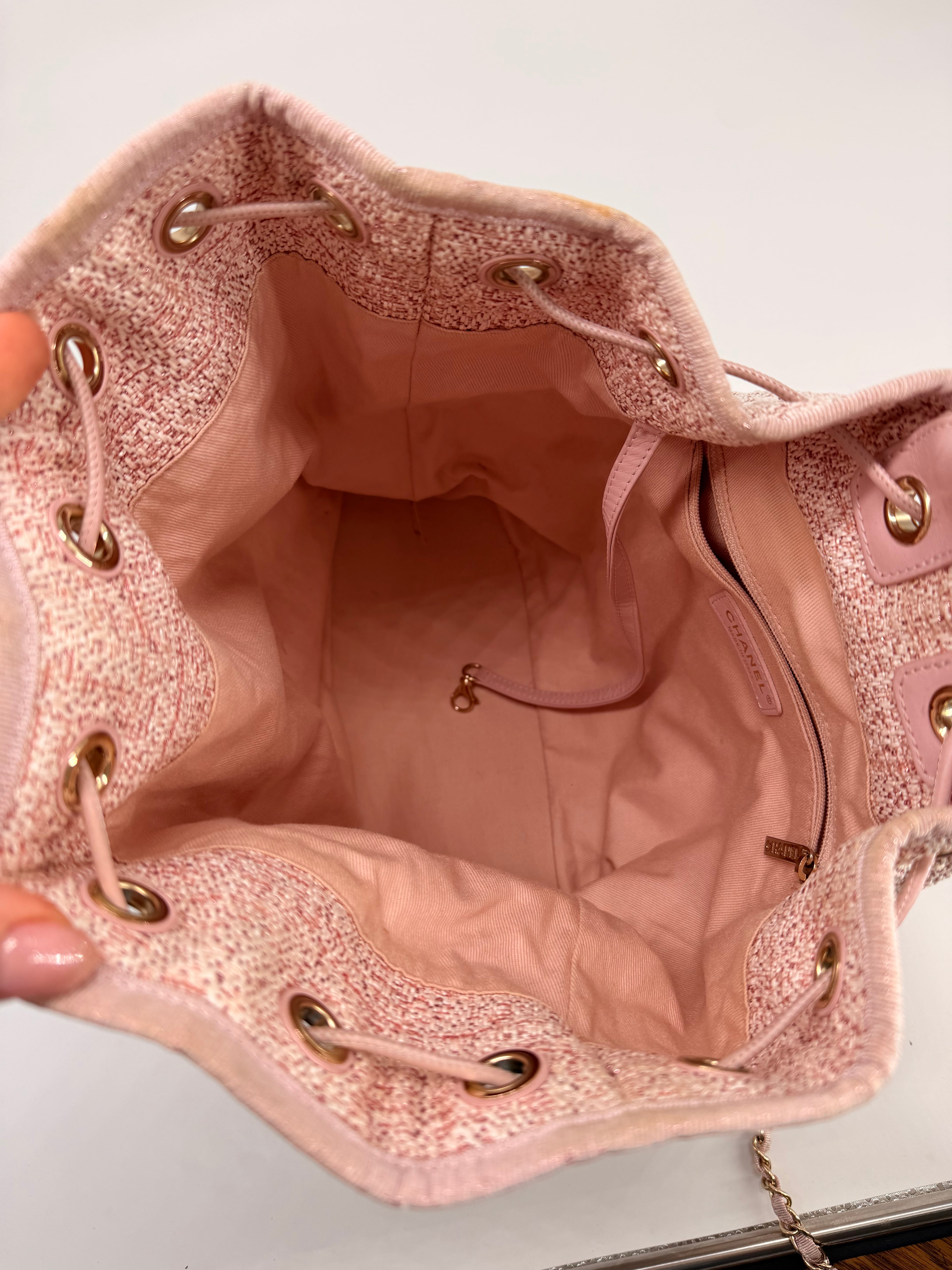 CHANEL Deauville Backpack Pink Drawstring Backpack