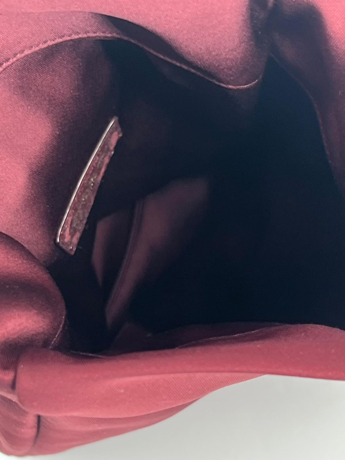 Saint Laurent Wine Satin Knot Wristlet with Gold YSL Charm