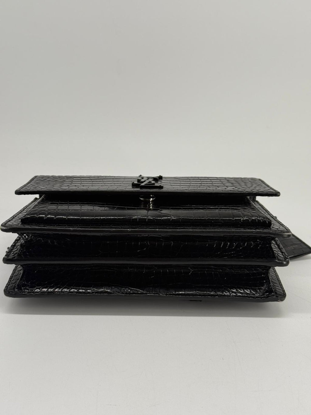 Calfskin Crocodile Embossed Medium Monochrome Monogram Sunset Black Bag