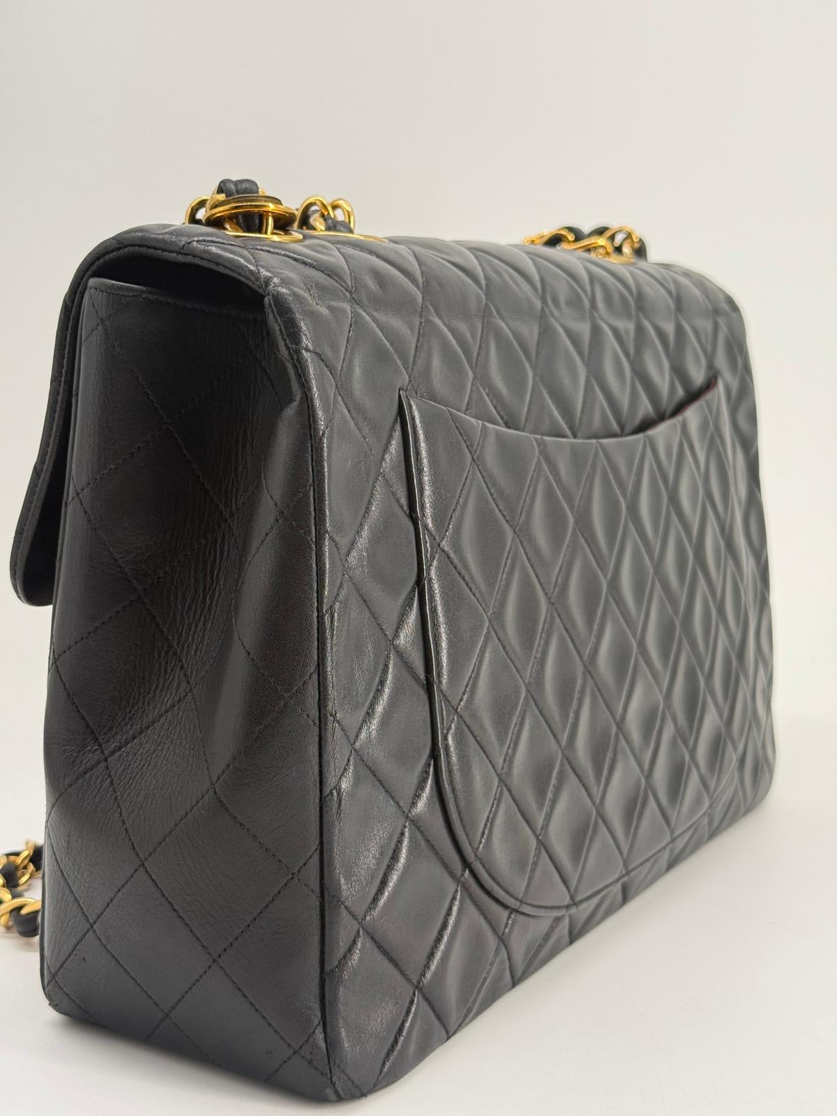 Chanel Black Quilted Lambskin XL Jumbo Single Flap Black Shoulder Bag