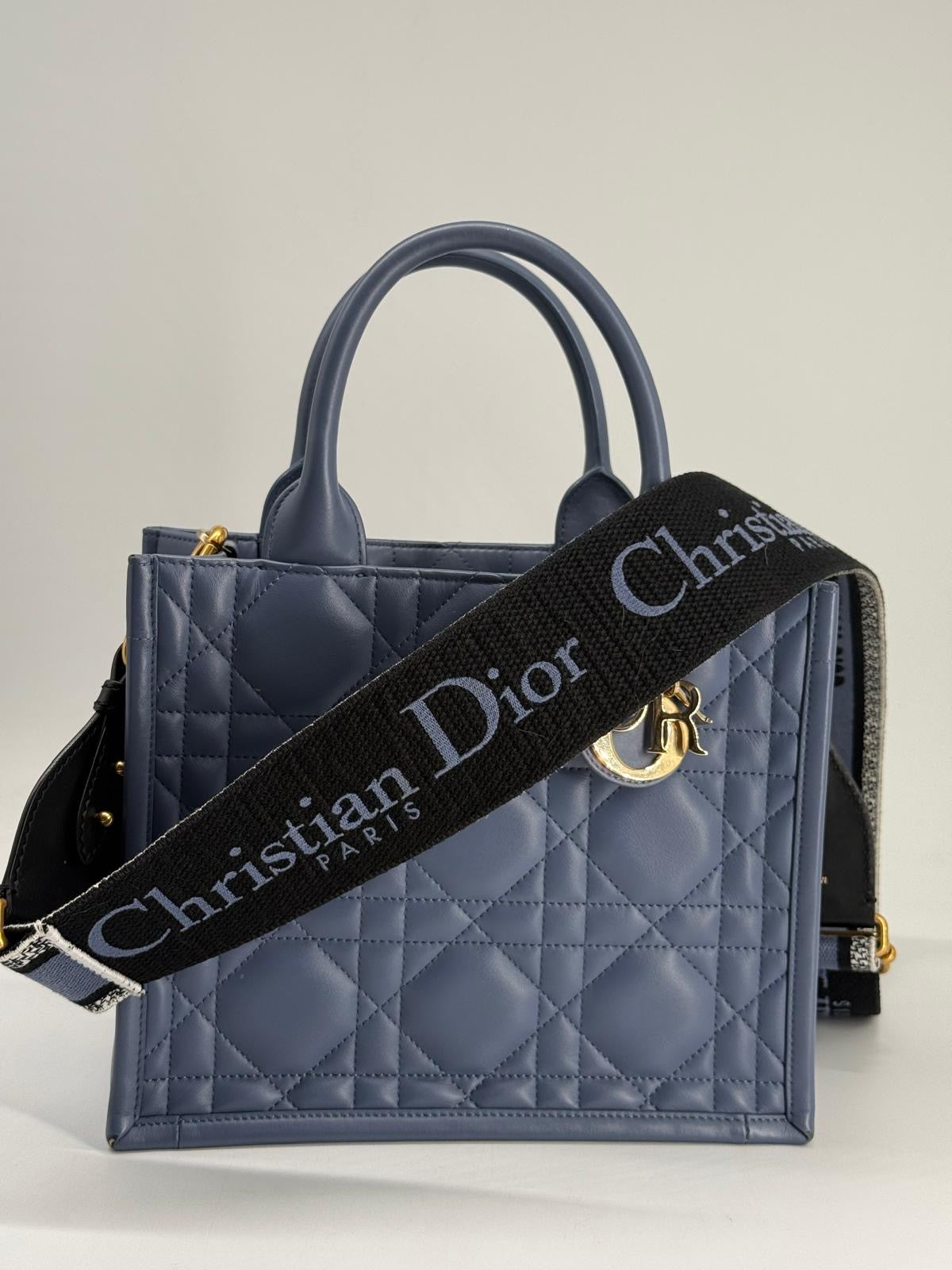 Dior Small Dior Book Tote Blue Macrocannage Leather Bag
