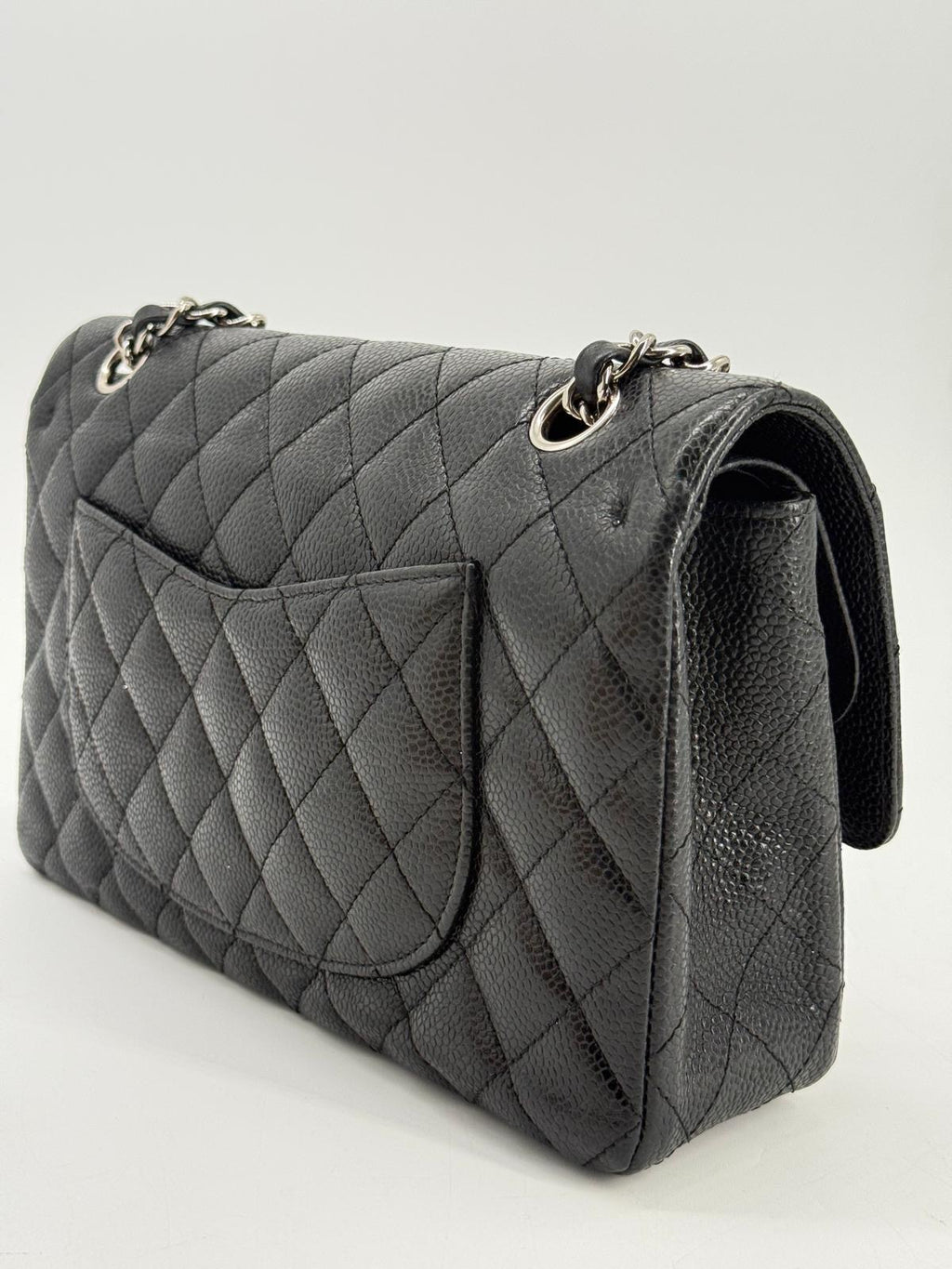 CHANEL Caviar Medium Double Flap Black Shoulder Bag