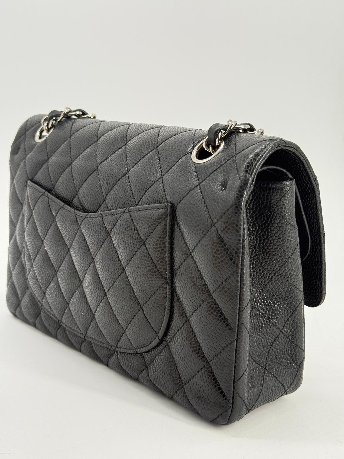 CHANEL Caviar Medium Double Flap Black Shoulder Bag