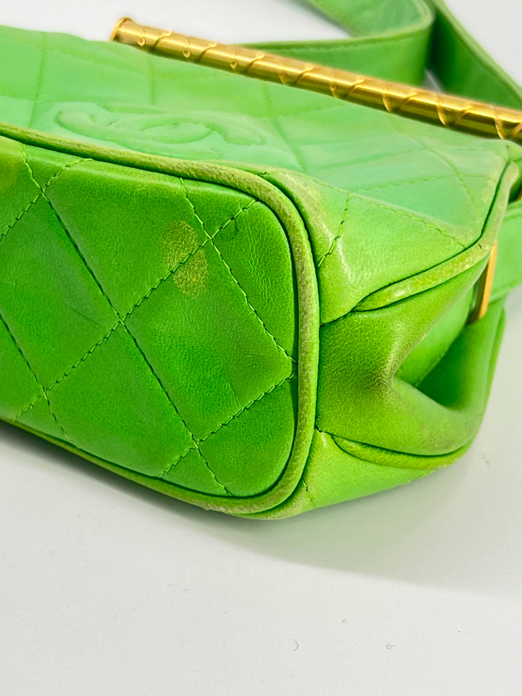 Chanel Vintage Lambskin Quilted Bar Frame Evening Shoulder Bag