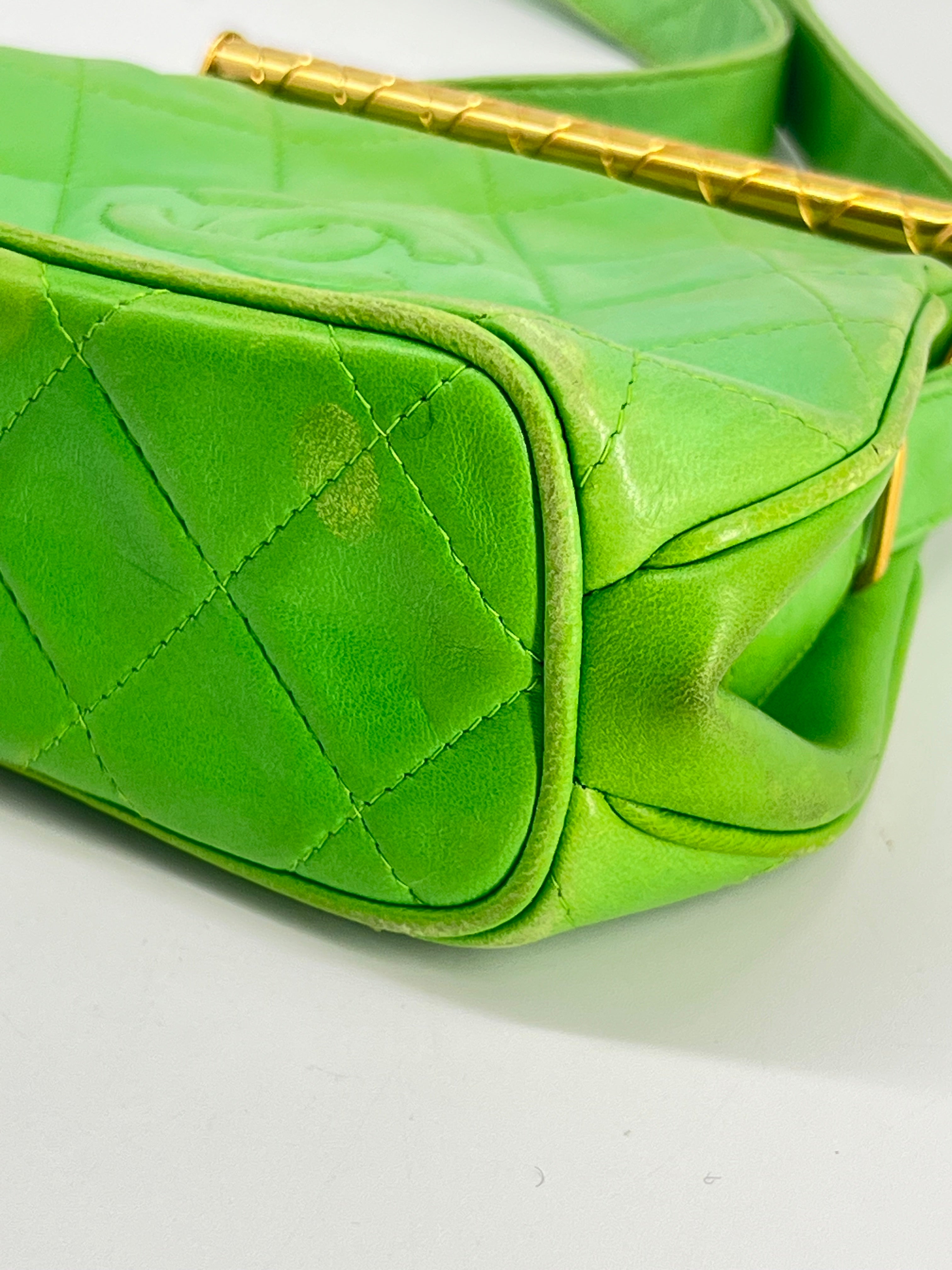 Chanel Vintage Lambskin Quilted Bar Frame Evening Shoulder Bag