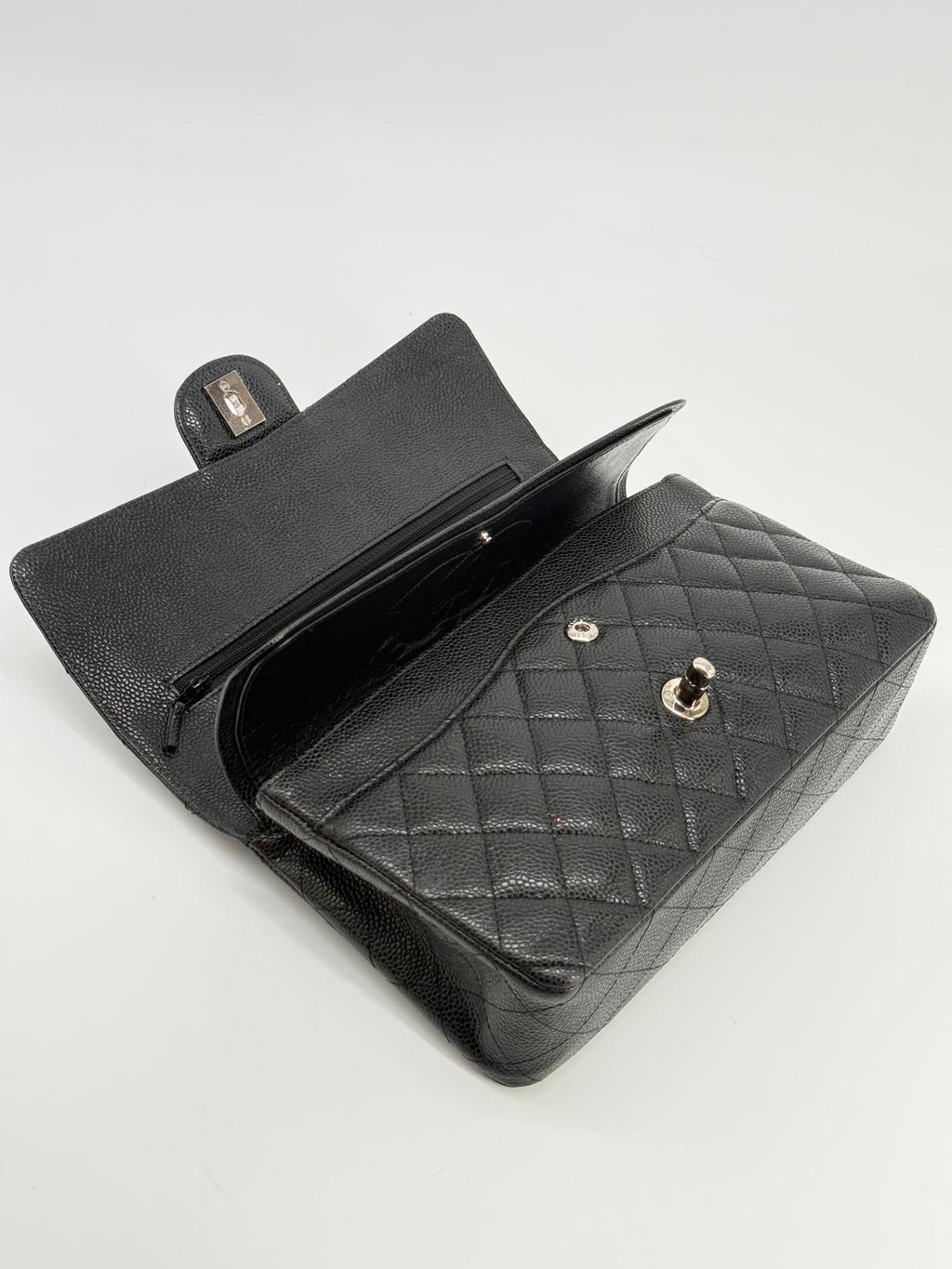 CHANEL Caviar Medium Double Flap Black Shoulder Bag