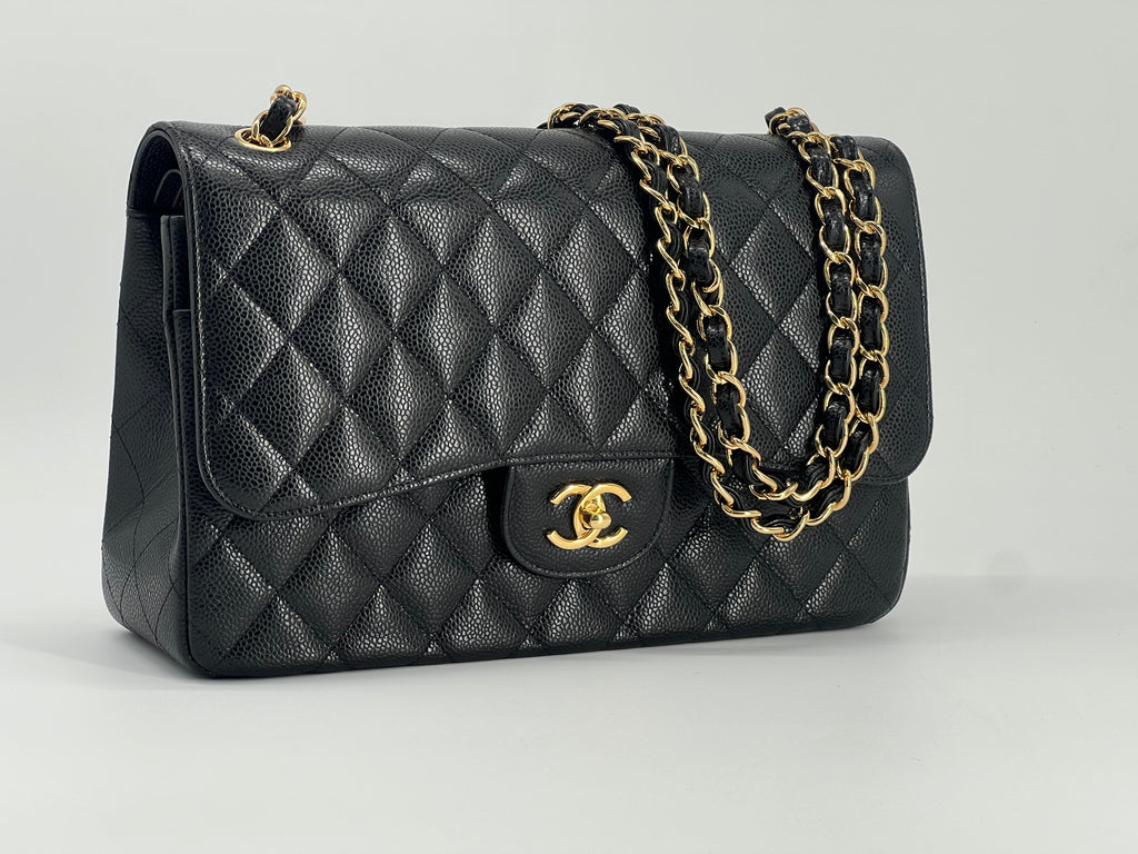 Chanel Classic Jumbo Double Flap Black Caviar Leather With Gold Hardware