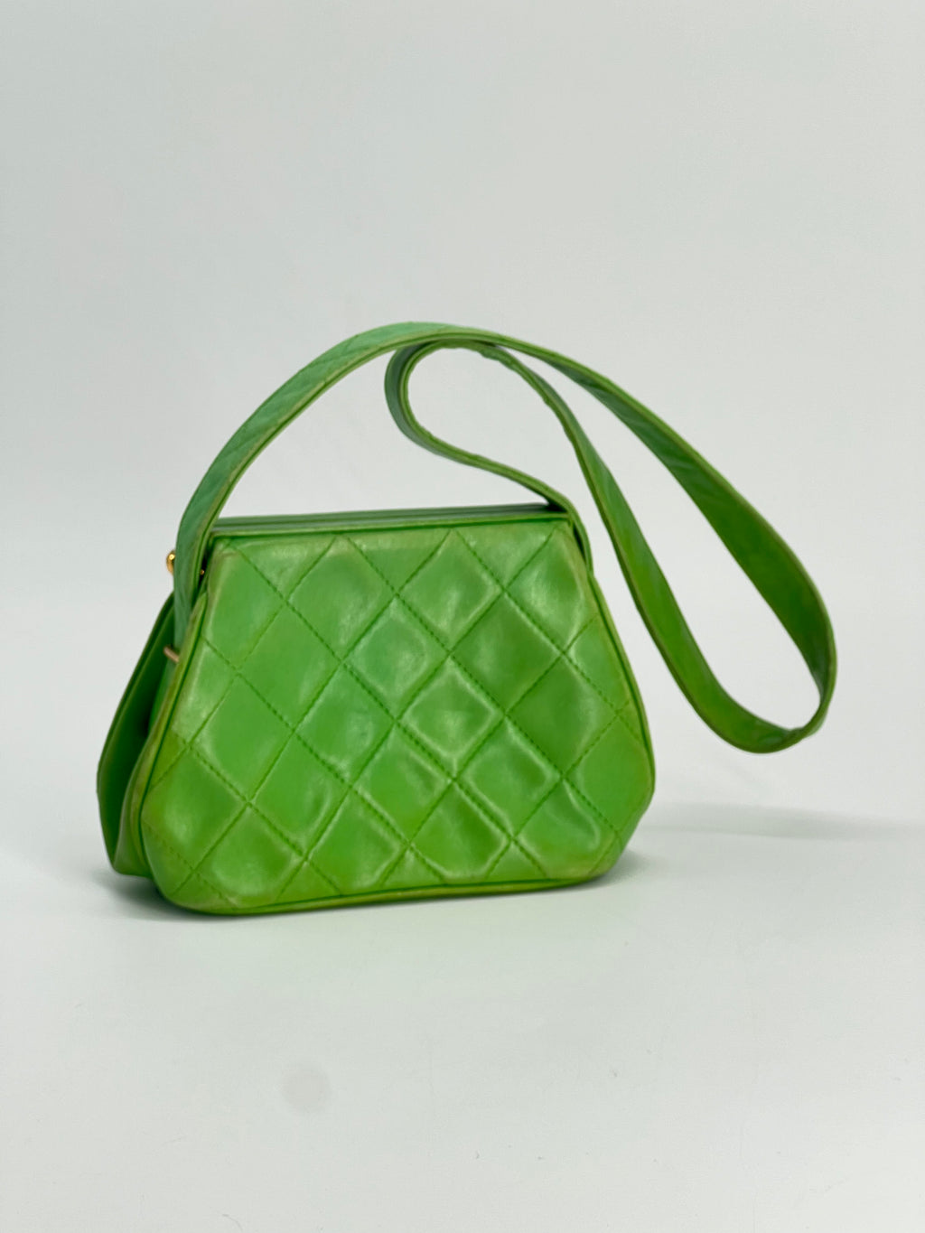 Chanel Vintage Lambskin Quilted Bar Frame Evening Shoulder Bag