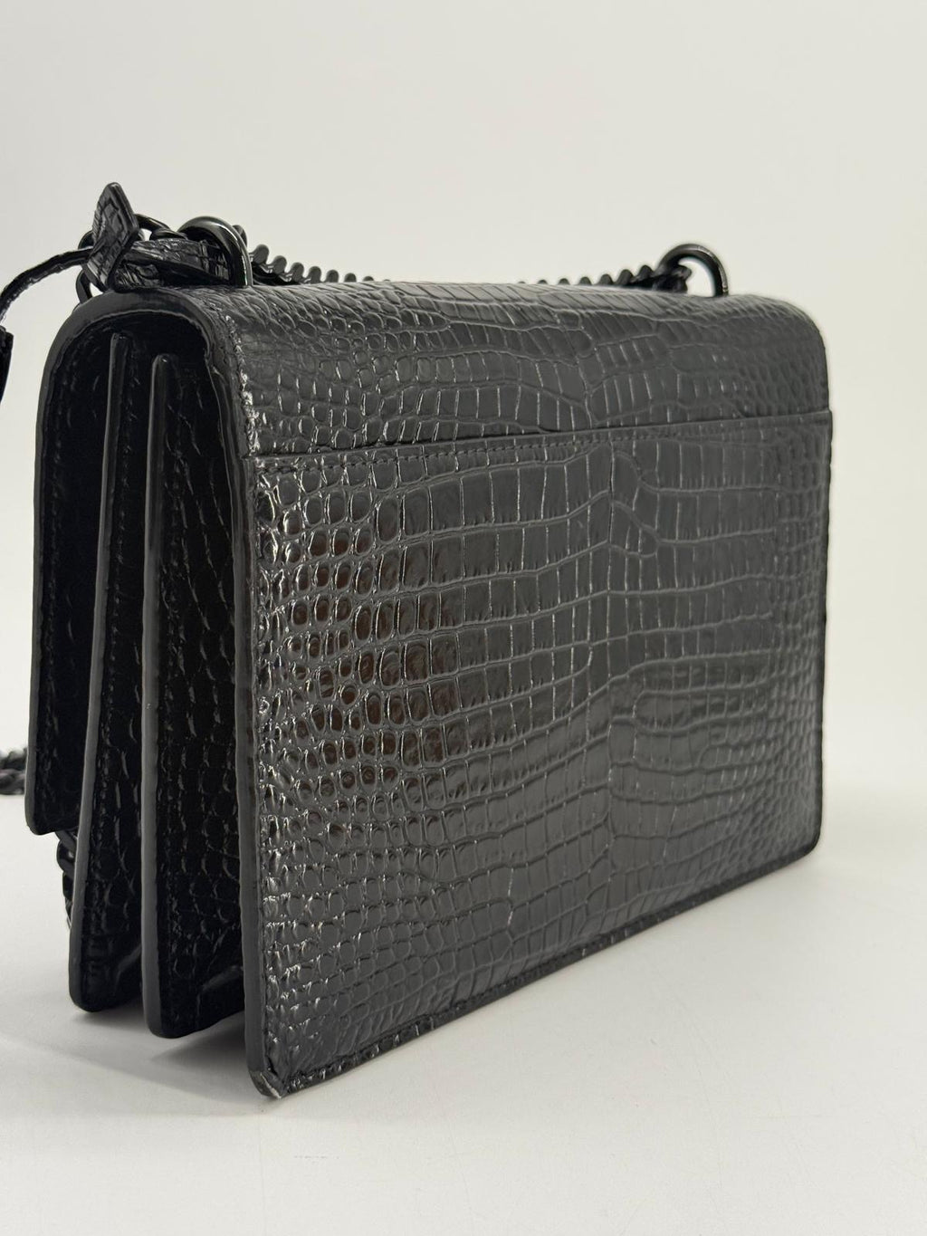 Calfskin Crocodile Embossed Medium Monochrome Monogram Sunset Black Bag