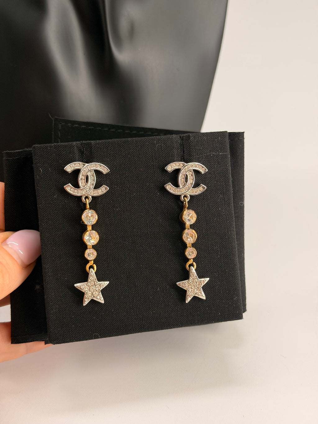 CHANEL Crystal CC Drop Star Earrings