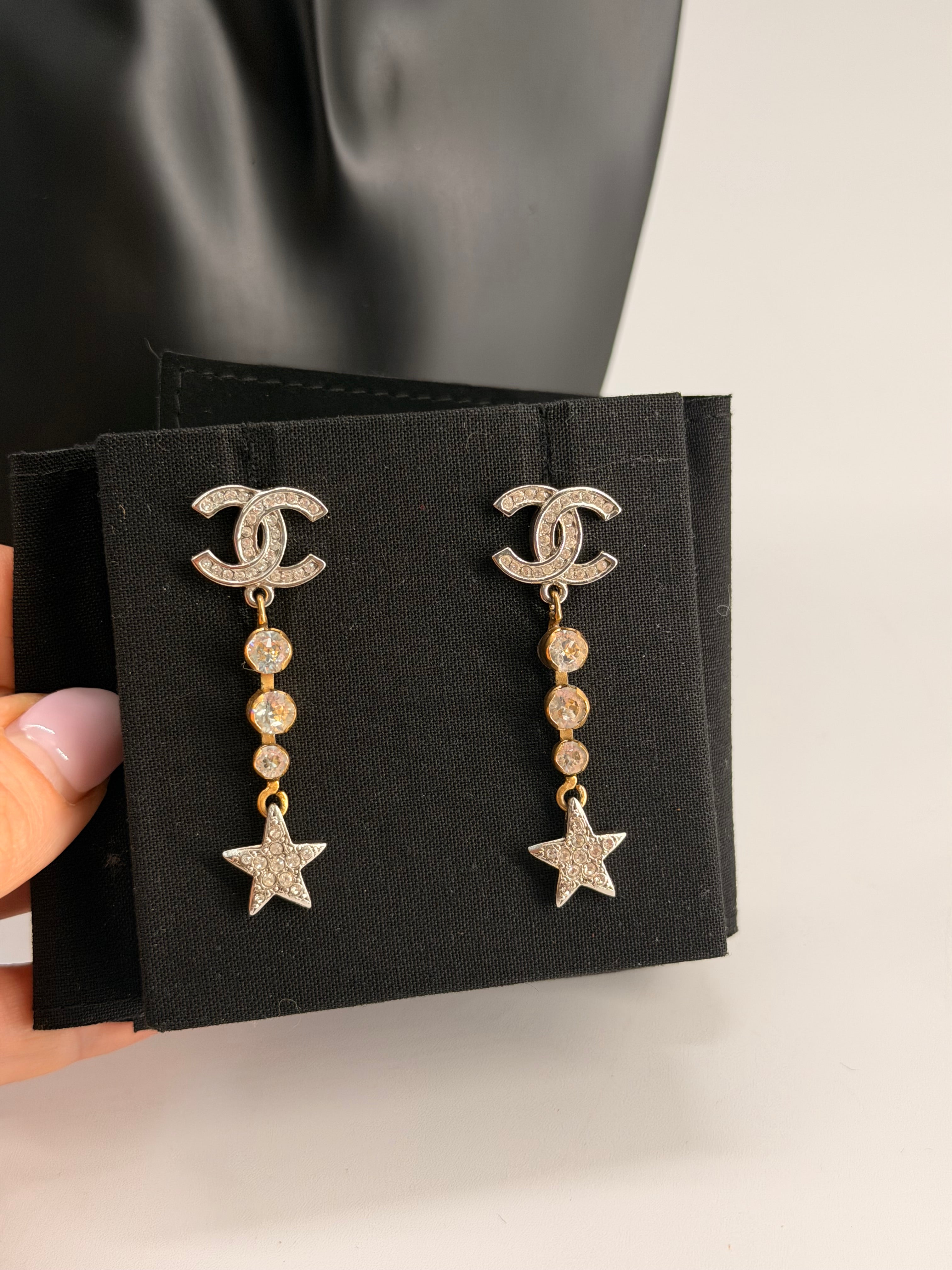 CHANEL Crystal CC Drop Star Earrings