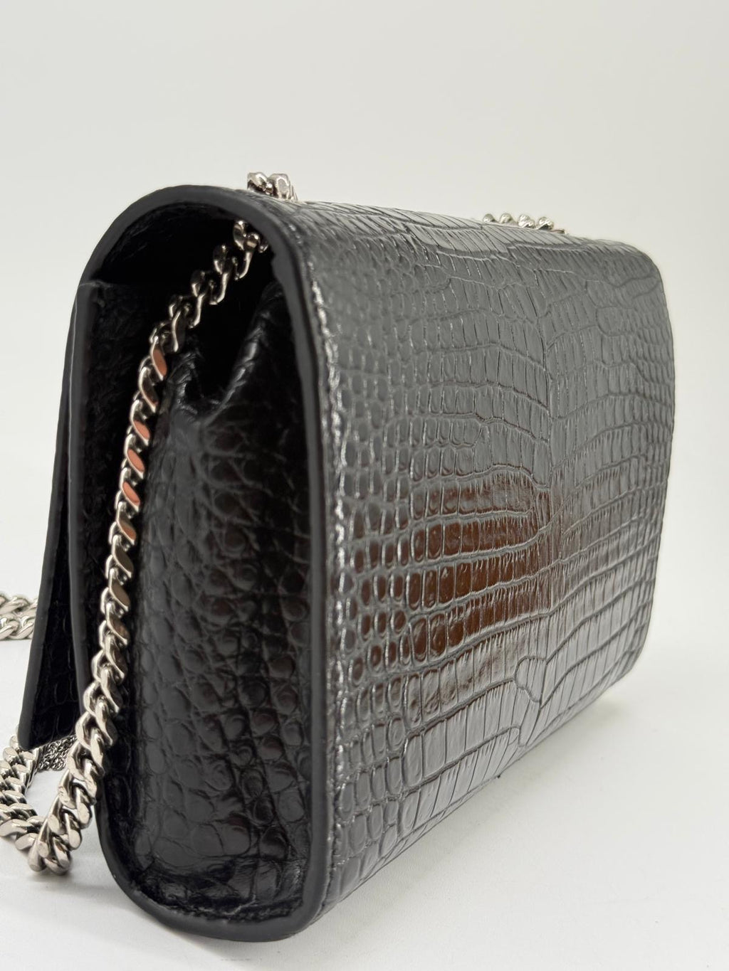Saint Laurent Black Croc Embossed Leather Medium Kate Tassel Shoulder Bag