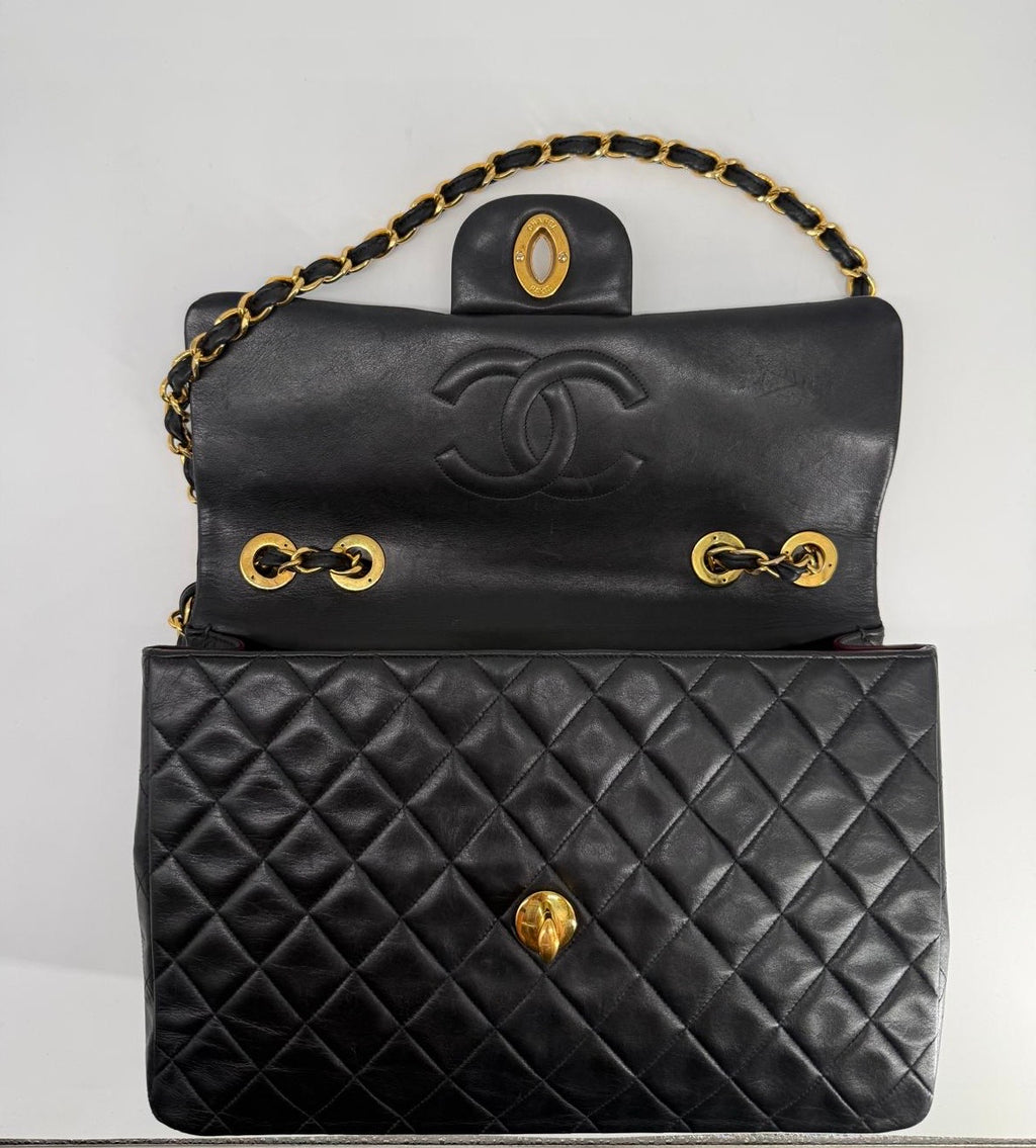 Chanel Black Quilted Lambskin XL Jumbo Single Flap Black Shoulder Bag