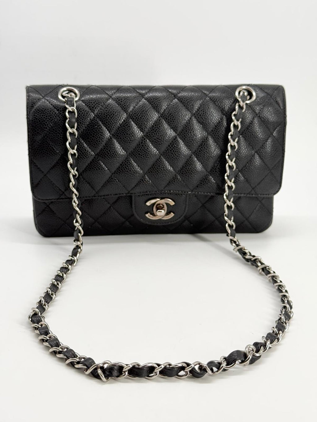CHANEL Caviar Medium Double Flap Black Shoulder Bag