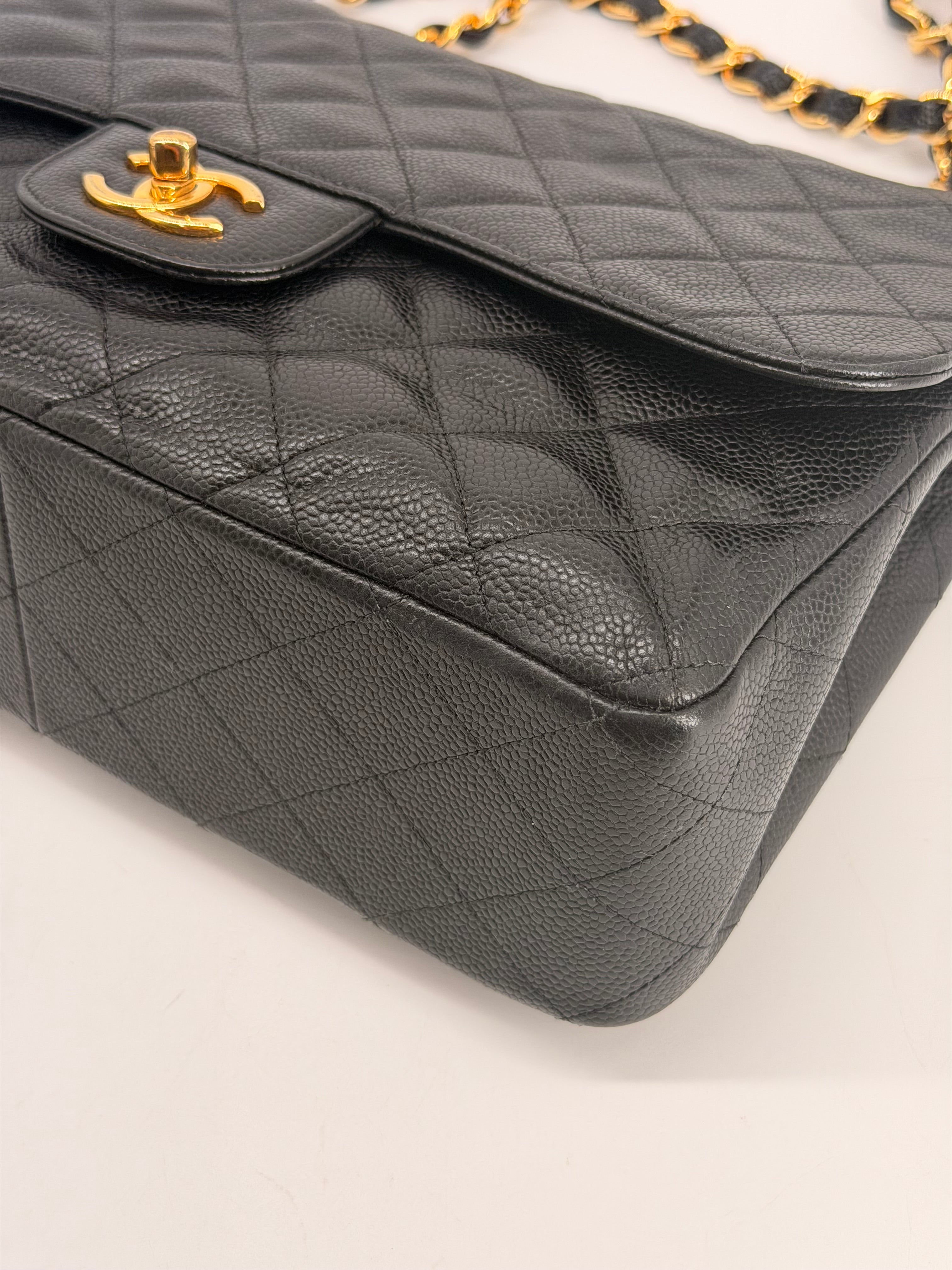Chanel Caviar Jumbo Double Flap Black Shoulder Bag Gold Hardware