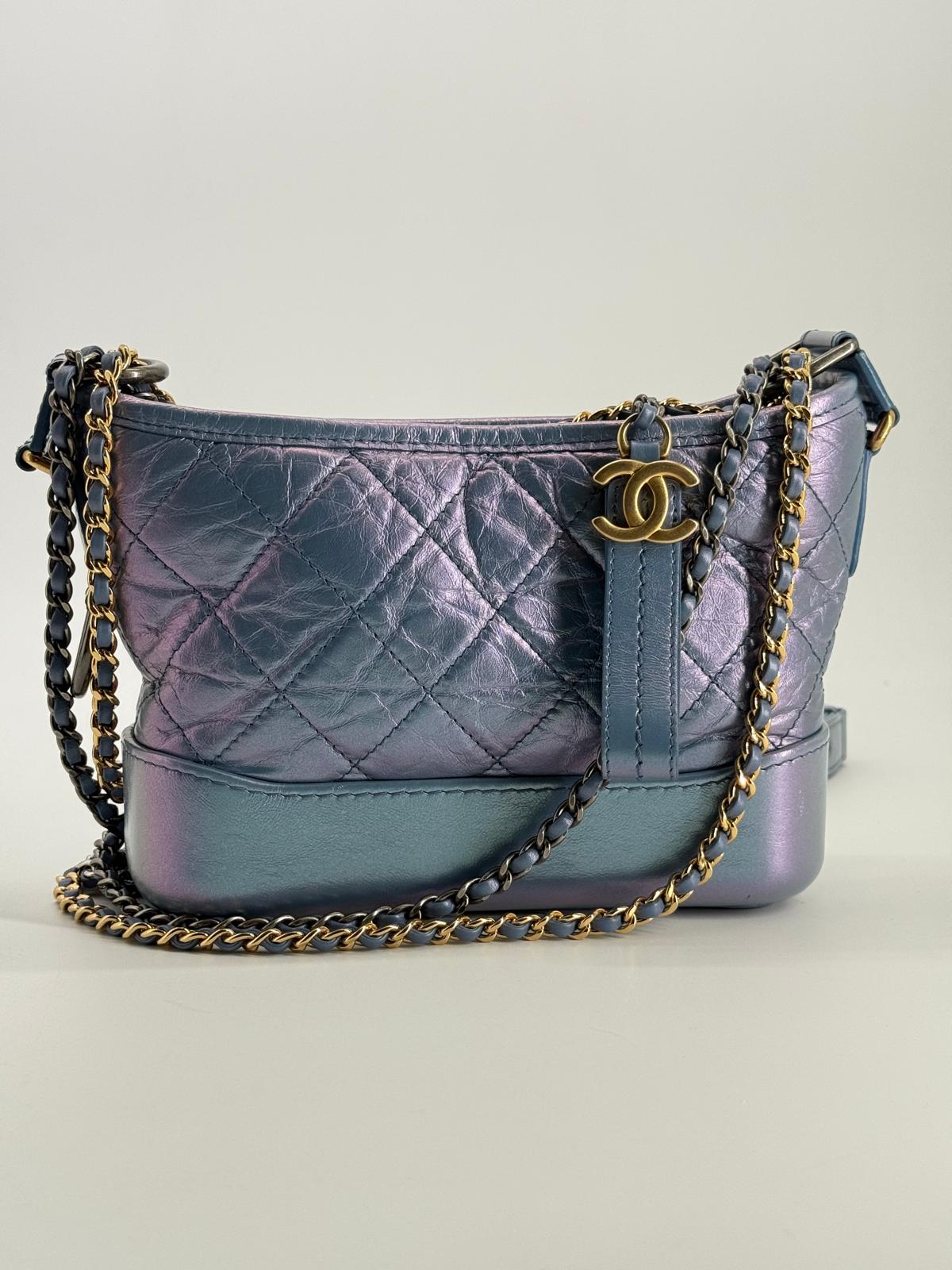 Chanel Gabrielle Small Hobo Iridescent Blue Metallic Shoulder Bag