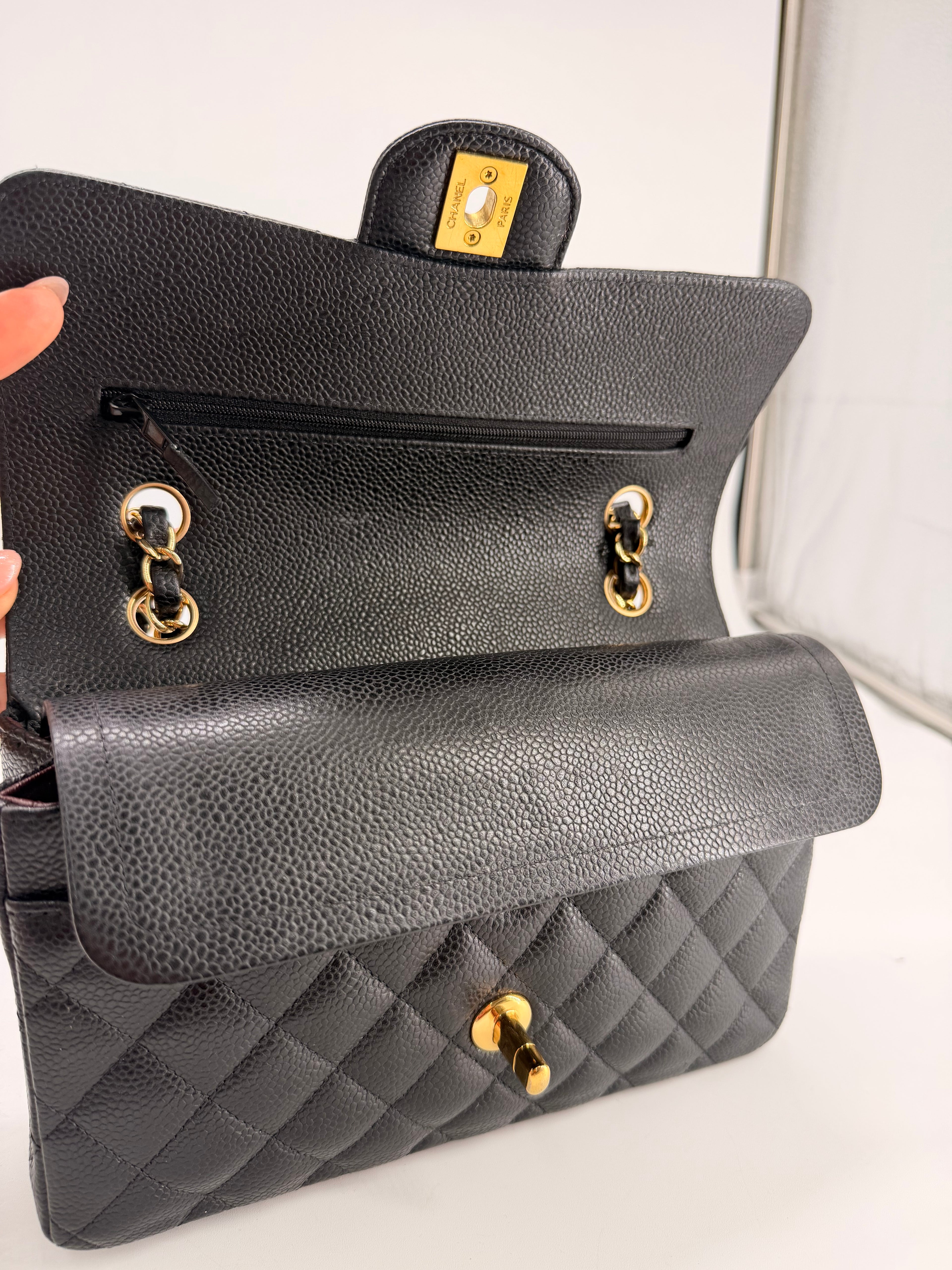 Chanel Classic Double Flap Small Caviar Black Leather Shoulder Bag Gold HRW NFC