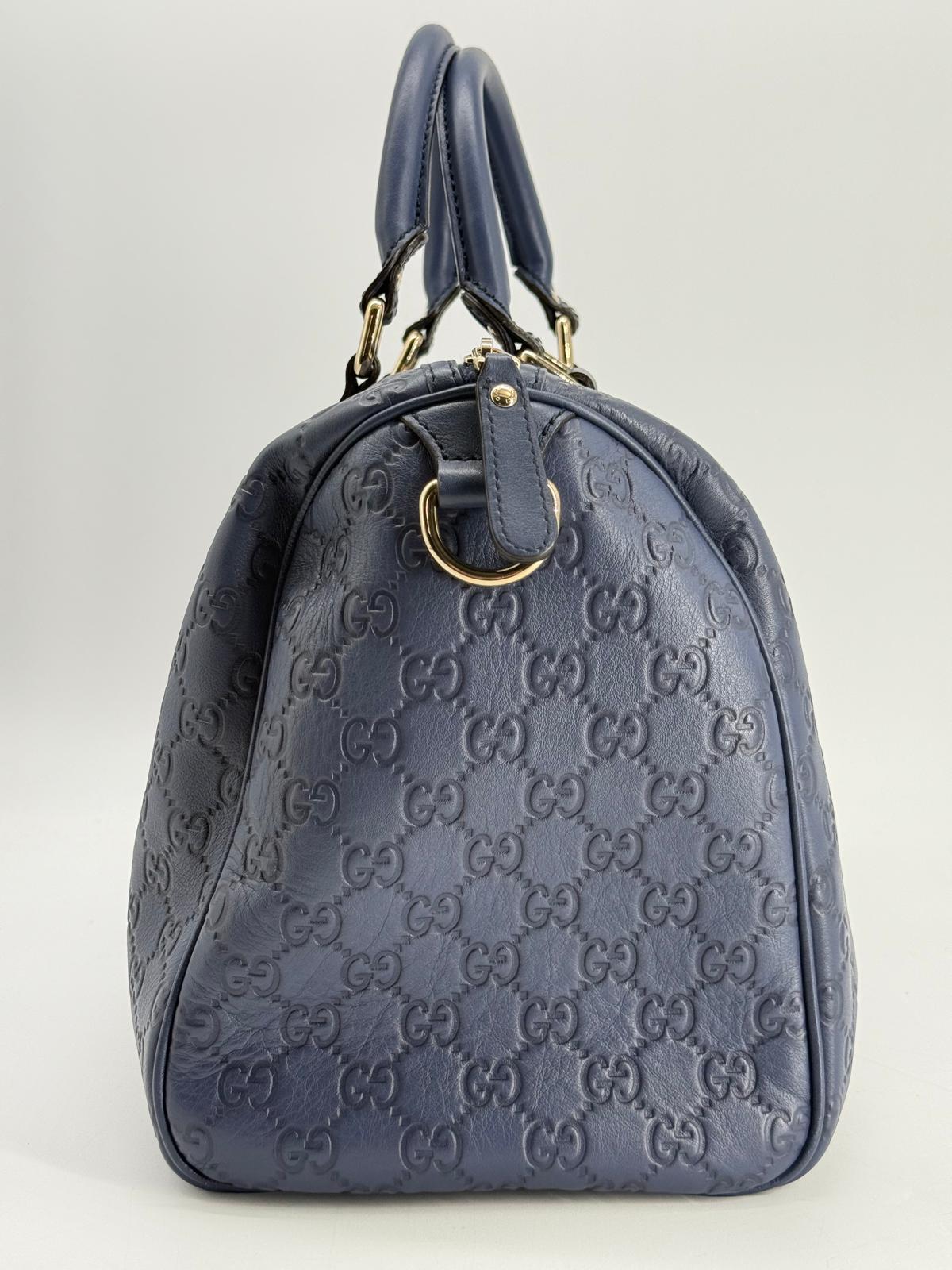 Gucci Guccissima Blue Leather Boston Medium Bag