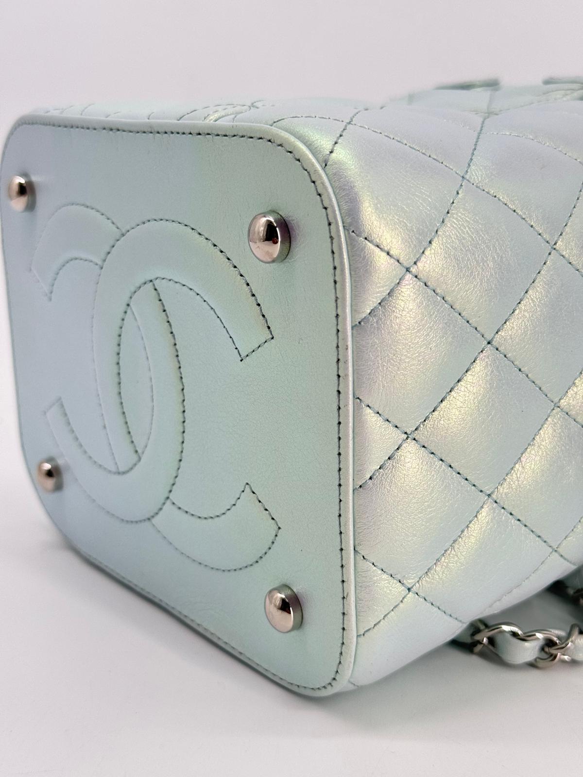Chanel Vanity Case Iridescent Metallic Blue Leather Handbag
