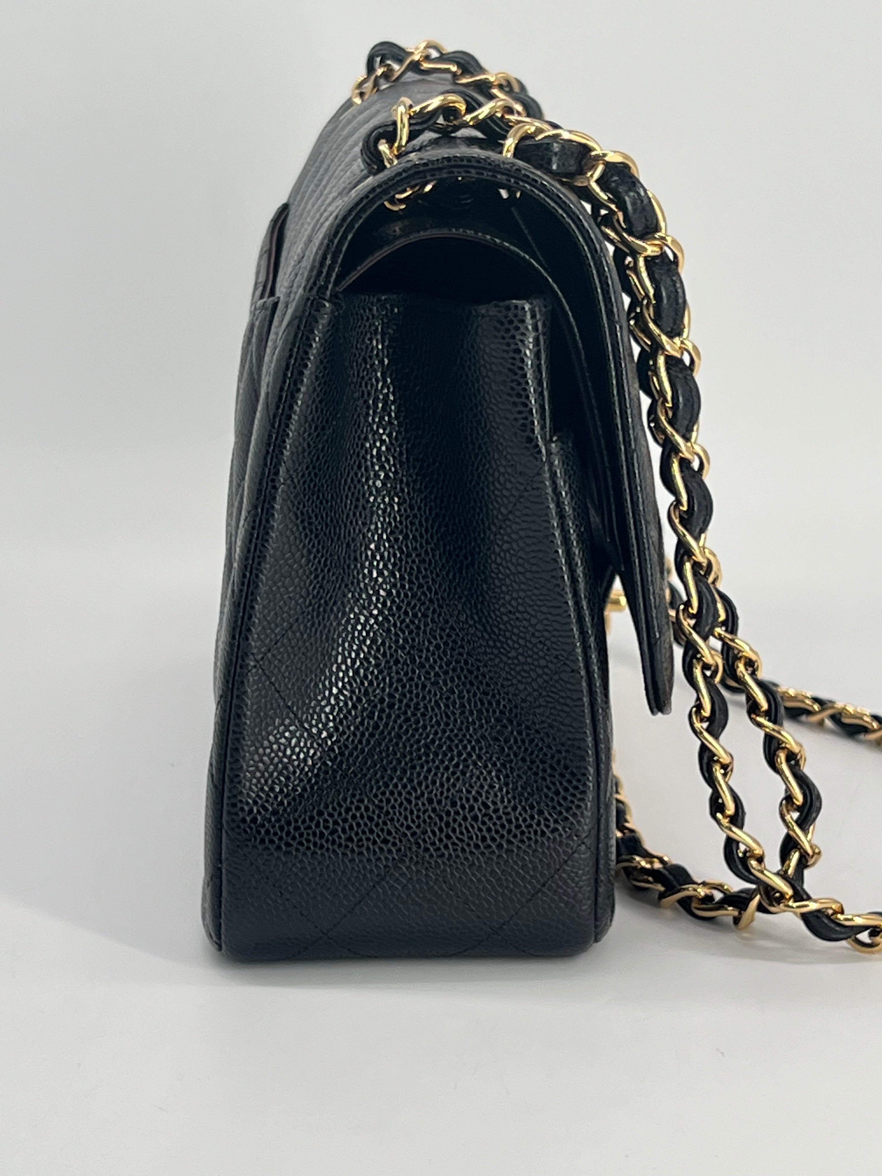 Chanel Classic Jumbo Double Flap Black Caviar Leather With Gold Hardware