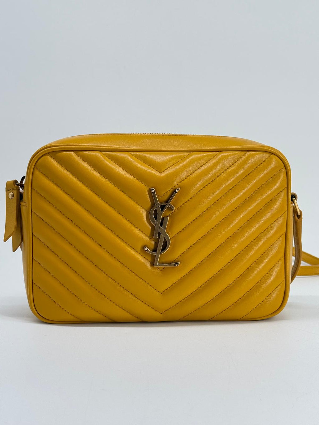 Saint Laurent Lou Camera Crossbody Bag with Tassel in Yellow Calfskin