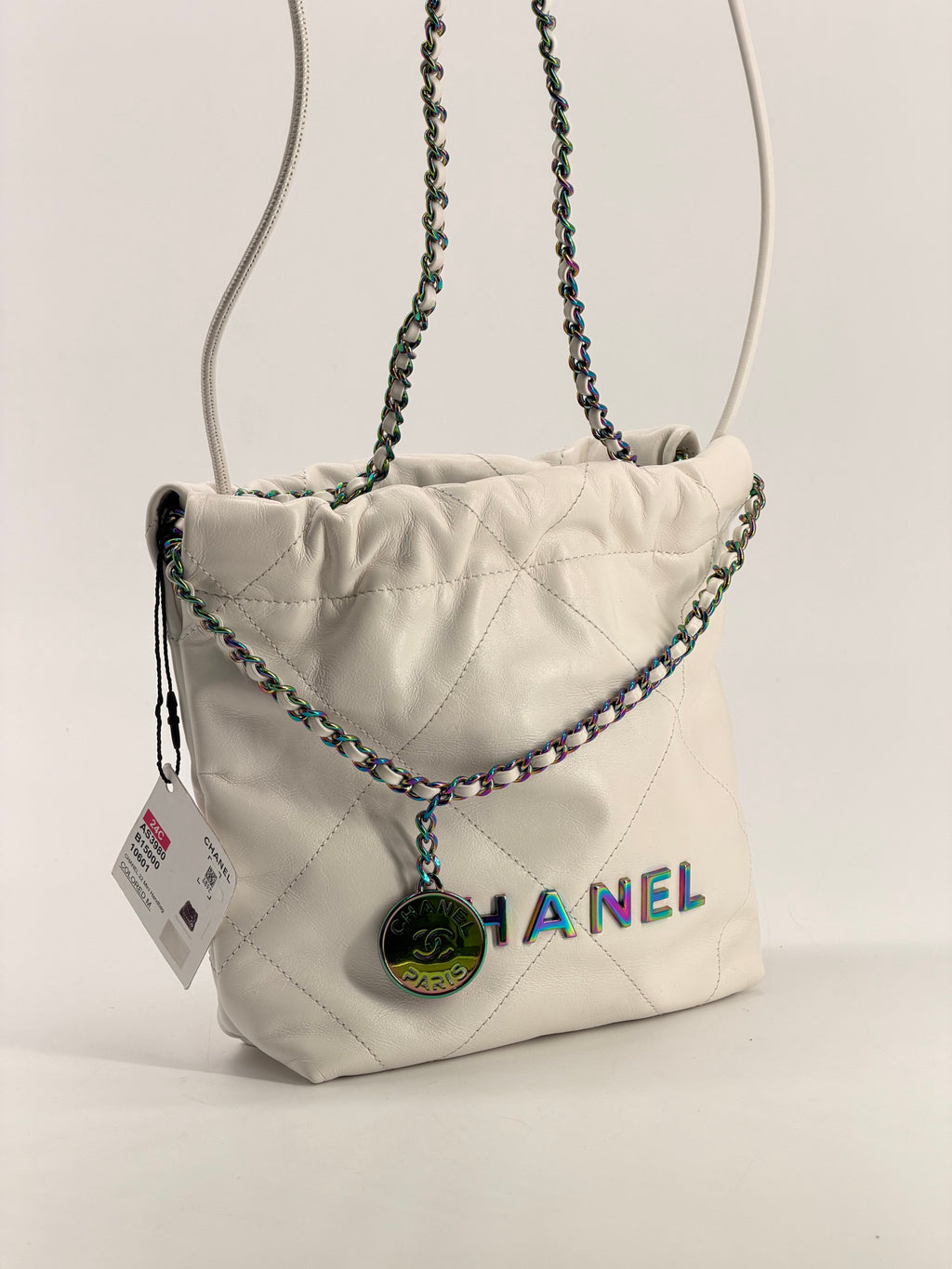 CHANEL Mini Rainbow 22 Hobo Bag White Calfskin Leather NWT