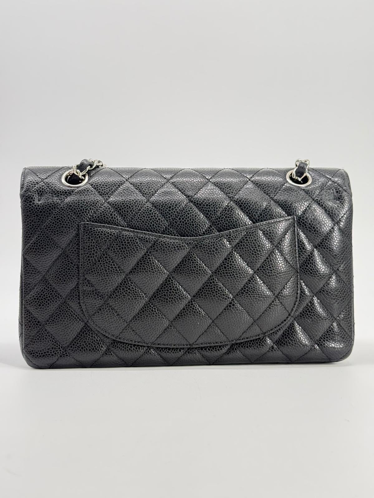 CHANEL Caviar Medium Double Flap Black Shoulder Bag