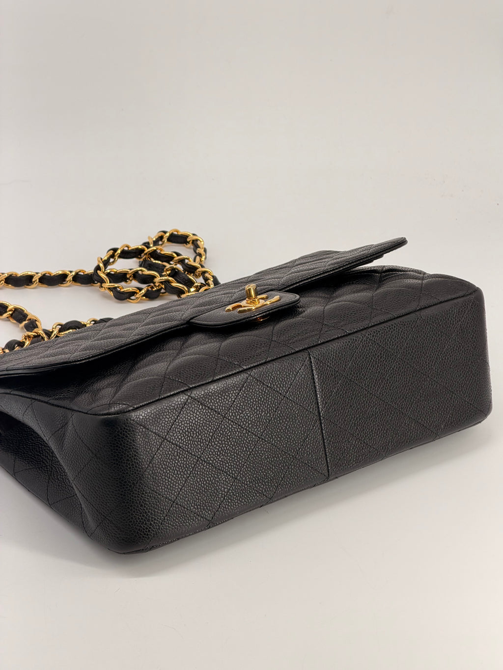 Chanel Caviar Jumbo Double Flap Black Shoulder Bag Gold Hardware