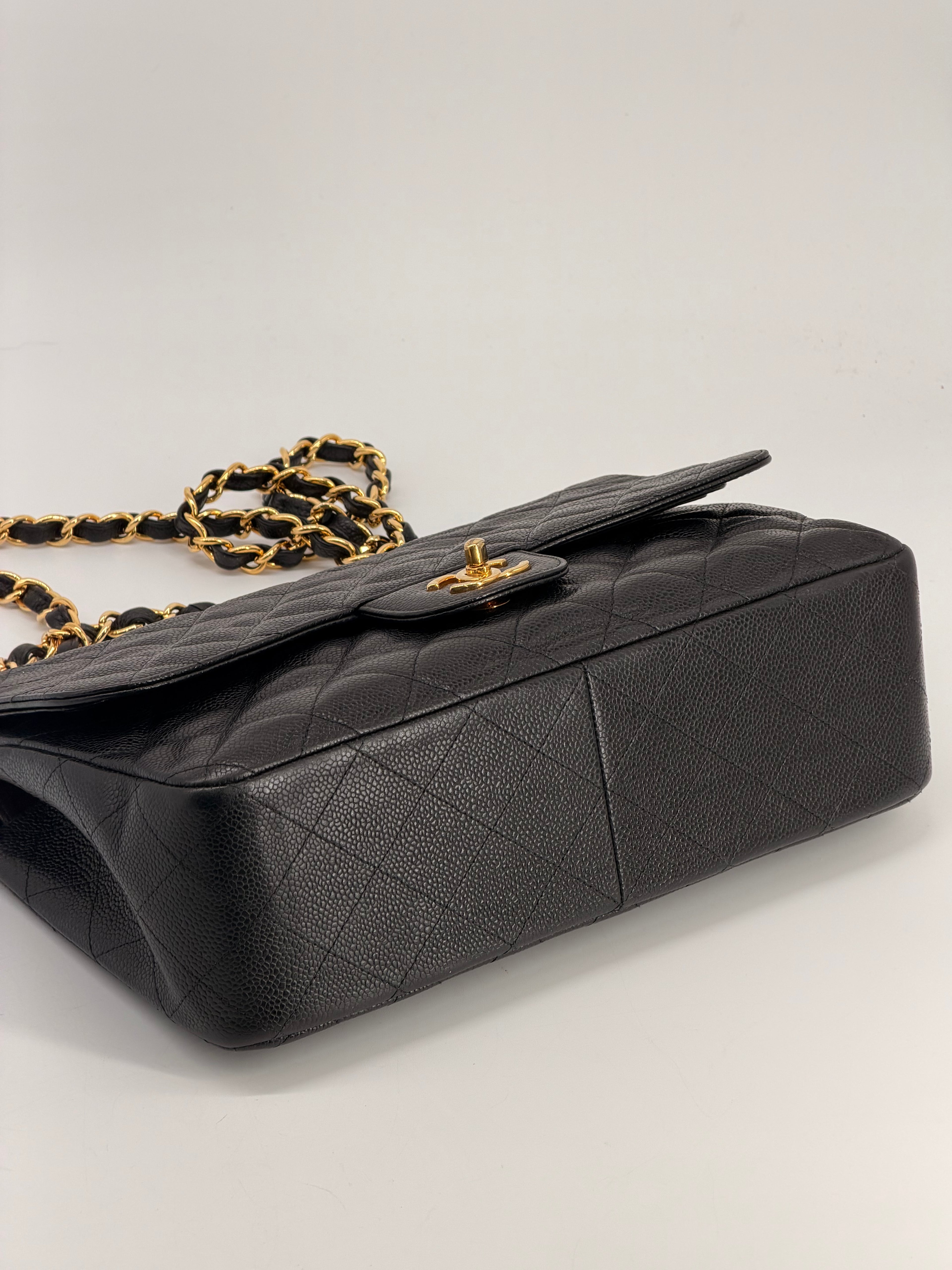 Chanel Caviar Jumbo Double Flap Black Shoulder Bag Gold Hardware