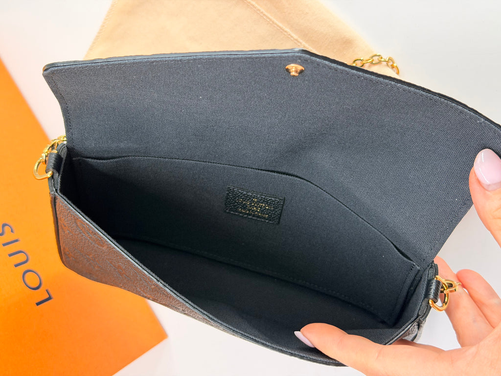 LOUIS VUITTON Pochette Felicie Monogram Empreinte Leather Crossbody Bag w/pouch