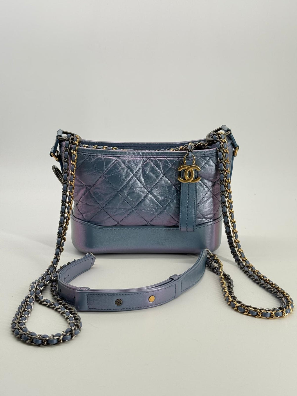 Chanel Gabrielle Small Hobo Iridescent Blue Metallic Shoulder Bag
