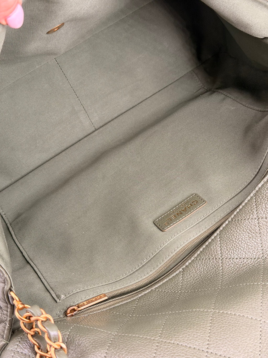 Chanel XXL Travel Classic Flap Bag Khaki Grained Calfskin Leather