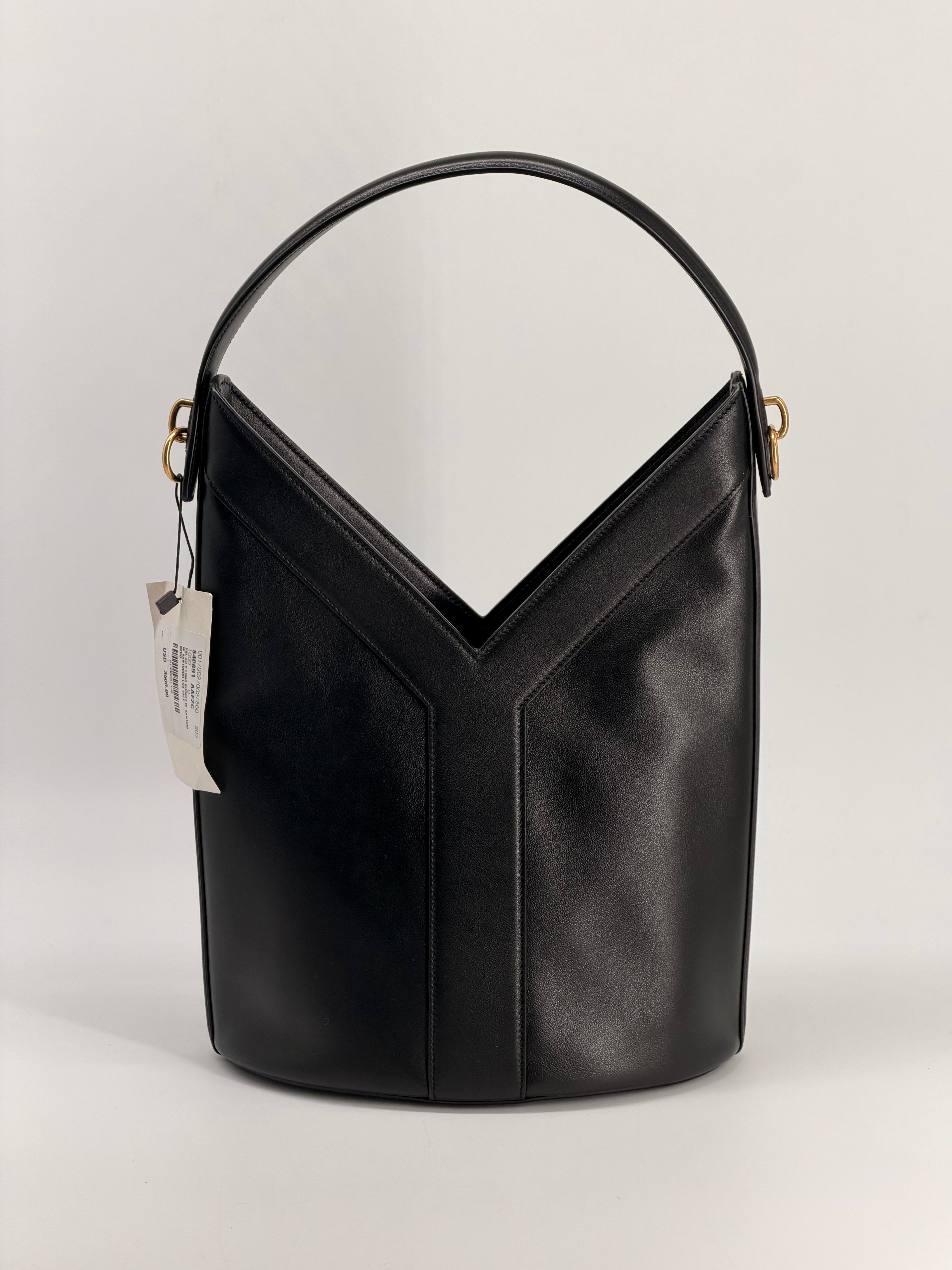 Saint Laurent Y-Stitch Black Leather Bucket Bag 2025
