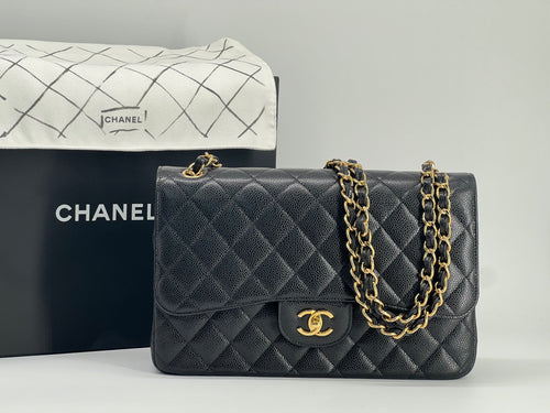 Chanel Classic Jumbo Double Flap Black Caviar Leather With Gold Hardware