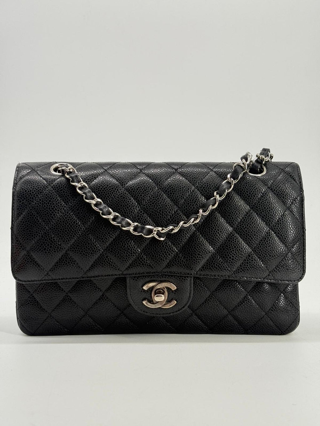 CHANEL Caviar Medium Double Flap Black Shoulder Bag
