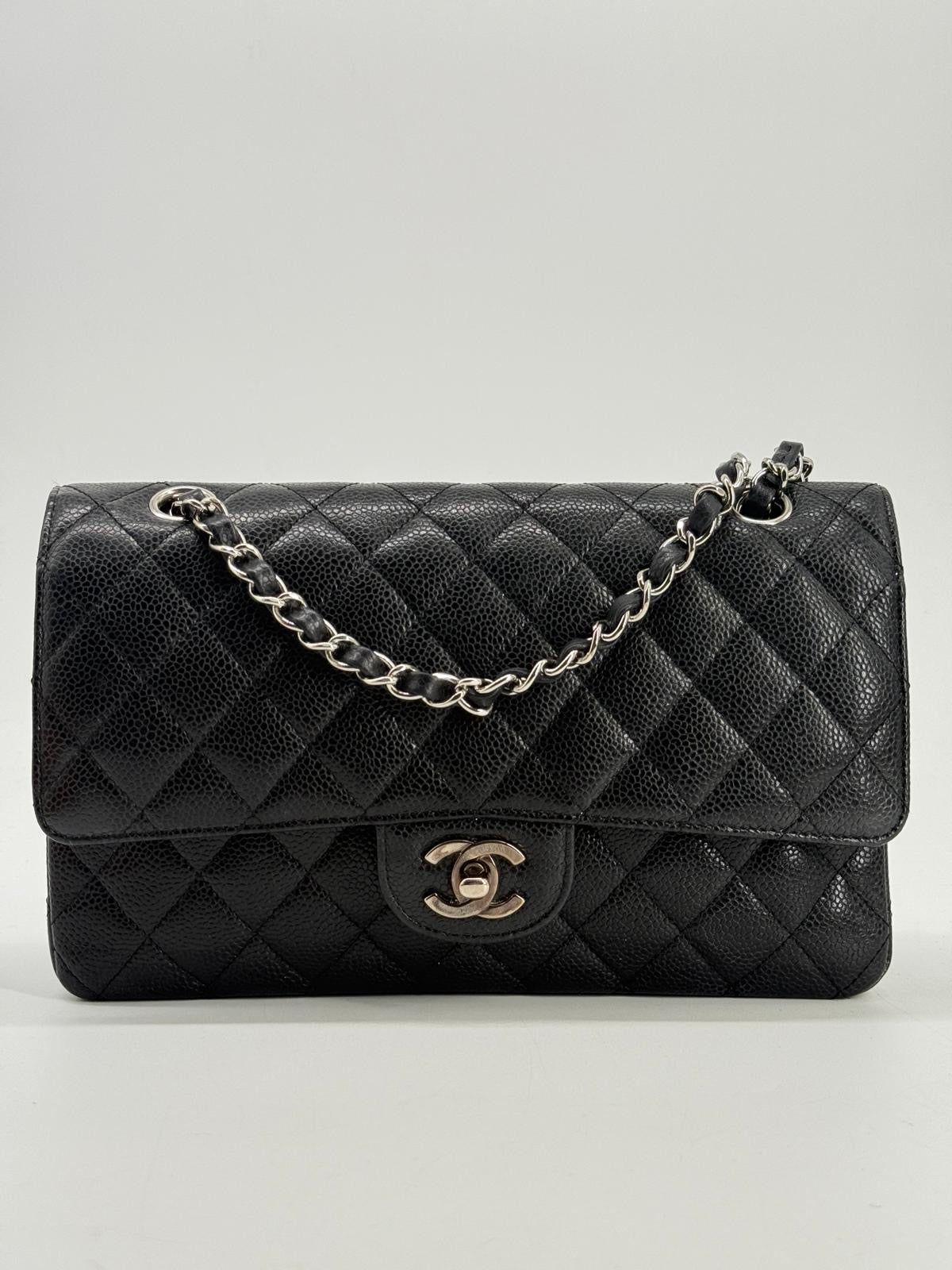 CHANEL Caviar Medium Double Flap Black Shoulder Bag