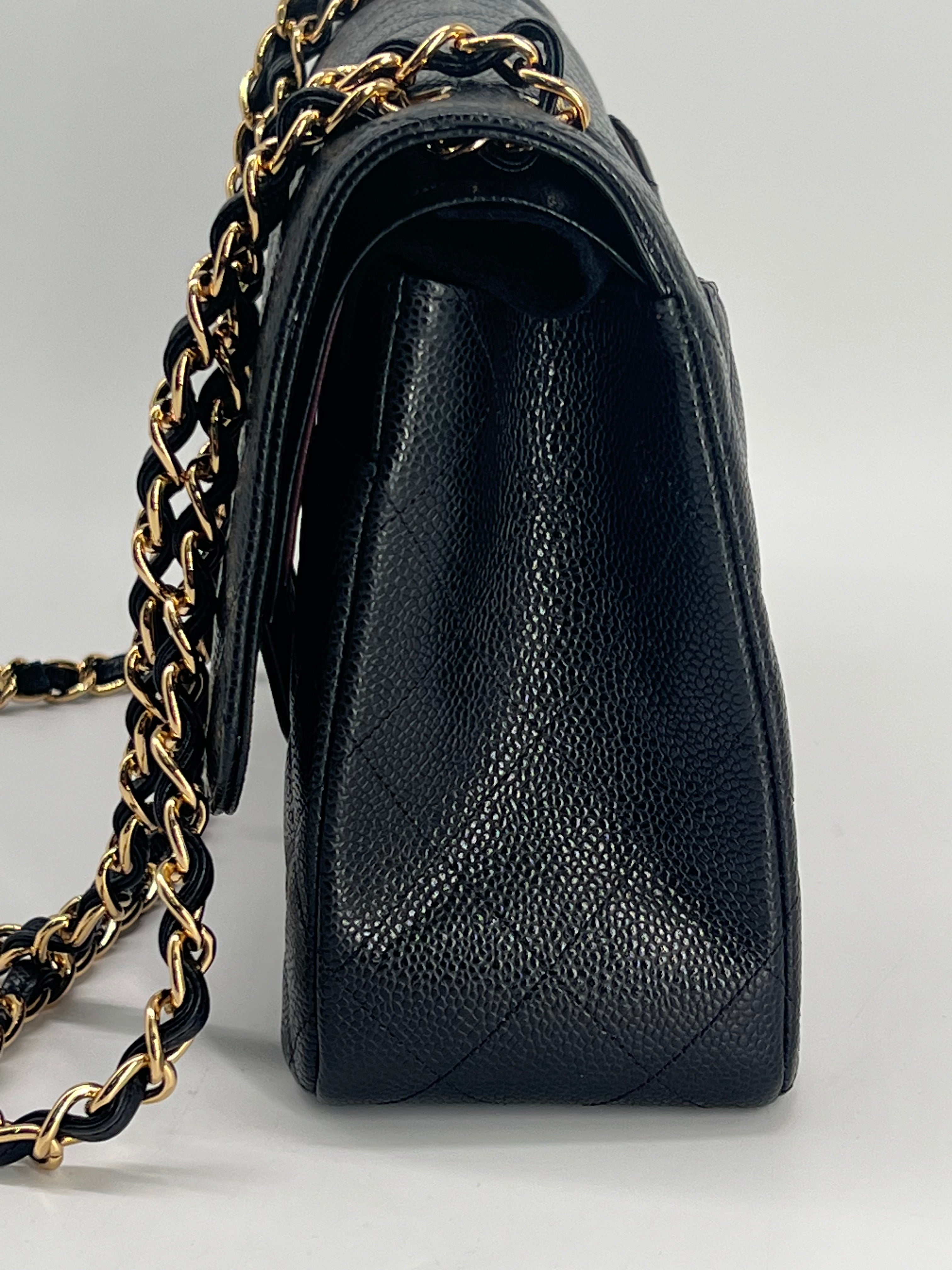 Chanel Classic Jumbo Double Flap Black Caviar Leather With Gold Hardware