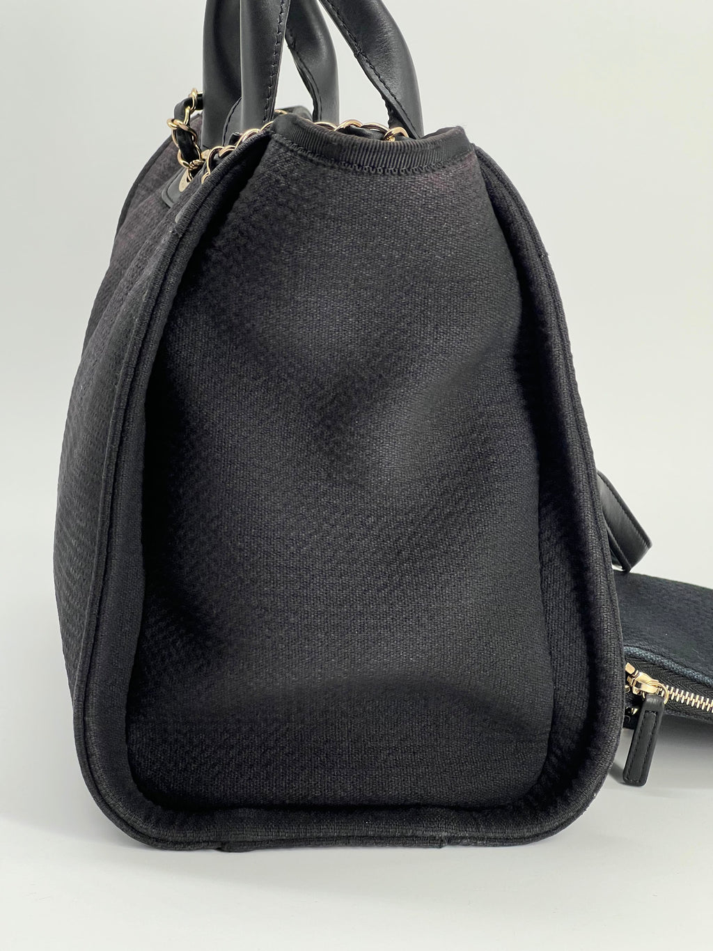 Chanel Deauville Tote Bag Small in Black Canvas Gold-Tone Hardware With Pouch